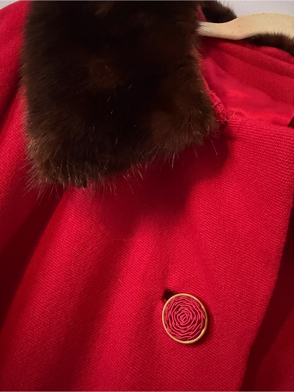 Vintage Red Wool Coat with Dark Fur Collar - Classic Women's Coat - Picture 2 of 8
